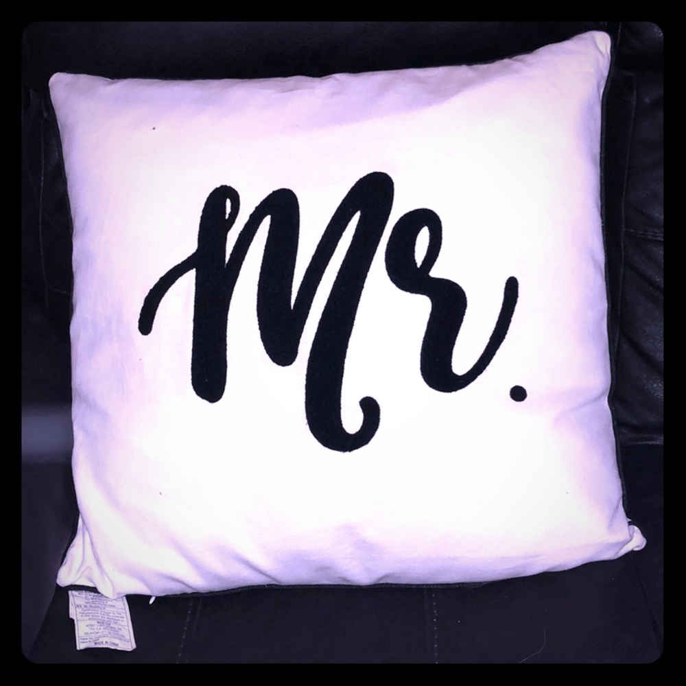 Throw Pillow with “Mr.” on it